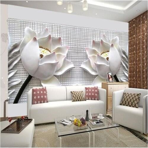 Photo wallpaper wall painting modern art non-woven paper 3d TV contracted sitting white lotus flowers large mural wall paper