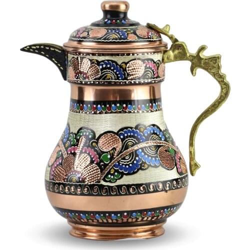 SONAYCOPPER Handmade Rose Flower Jug with Lid, Authentic Turkish-made copper water, milk, cocktail jug, 2 Lt