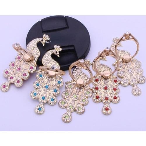 Metal Finger Ring Mobile Phone Holder Pretty Colorful Peacock Shining Rhinestone MP3 MP4 Mobile Phone Holder Convenient Gadget