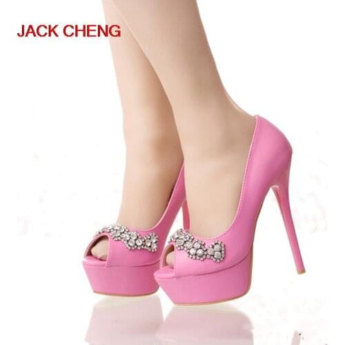 Lovely White Red Pink Color Peep Toe Stiletto Heel Bridesmaid Shoes High Heels Crystal Wedding Shoes Platform Bride Dress Shoes