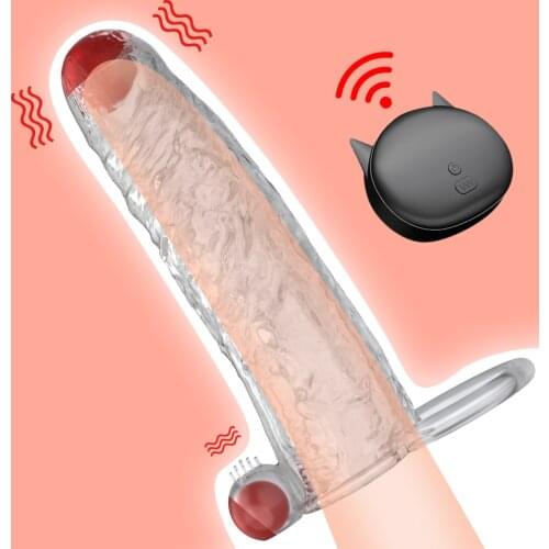 Reusable Penis Enlargement Condoms Vibrating Dick Sleeve Extender Delayed Ejaculation Penis Attachment Erection Sex Toys For Men