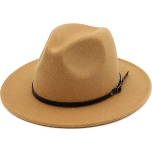 Fashion Felt Hat Women Fedoras Hats with Belt Men Vintage Trilby Caps Cotton Fedoras Casual Jazz Hat Chapeau Femme Panama Cap
