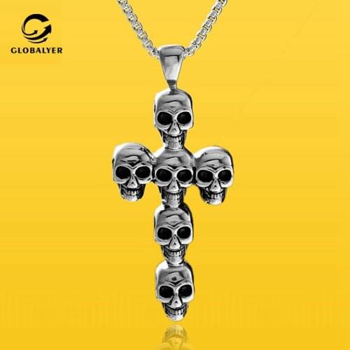 Hot in Europe and America Trendy personality punk style Skull pendant Men domineering cross necklace Birthday gifts for boy 226