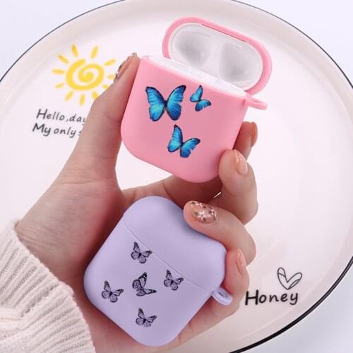 Cute Blue Monarch Pink Purple Butterfly Headphone Cases For Airpods 2 Case Candy Soft Silicon Earphone Cover For Airpods 1 Coque