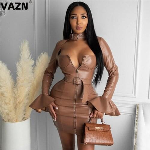 VAZN New Fashion Mujer Chic Ladies Off Shoulder Slim Elegant Young Dress 2020 Full Sleeve Lady Dress