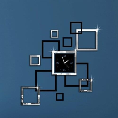 New hot acrylic wall clocks 3d sticker europe fashion modern Quartz watch design sliver & black clocks art free shipping