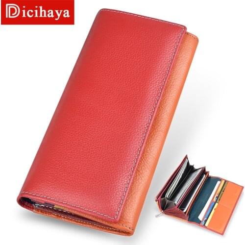 NEW Women Wallets 100% Genuine Cowhide Leather High Quality Women Long Wallet Buckles Designer Purse Phone Bag Cartera Mujer