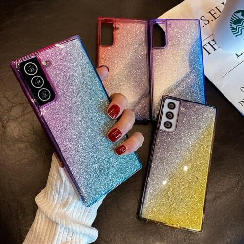 New Square glitter Gradient Bling soft silicon phone case for Samsung Galaxy S9 S10 S20 S21 Plus Ultra Note 10 20 FE S30 Cover