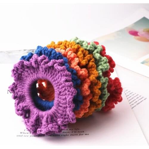 Autumn Korean Simple Beautiful Colorful Wool Knitting Handmade Large Intestine Hair Ring Fashion Girl Ponytail Hair Accessories