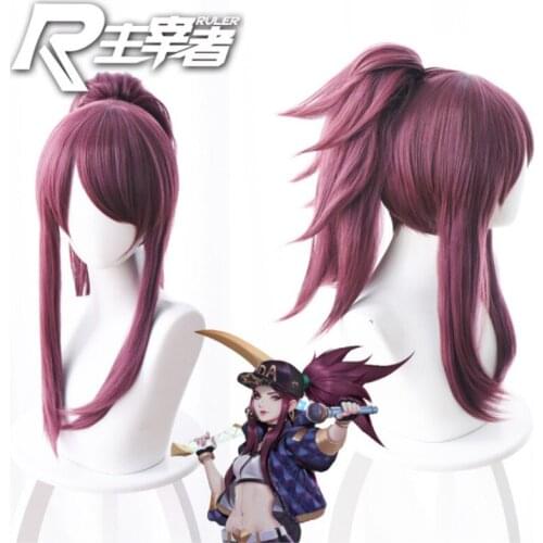 LOL Game Cosplay Wig KDA POP/STAR Akali Cosplay Wigs Women Long Straight Purple Red Wig LOL KDA Akali KPOP SKIN Hair