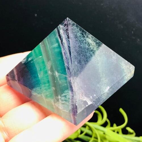 Natural seven color dream transparent fluorite crystal sculpture pyramid, home decoration meditation cure