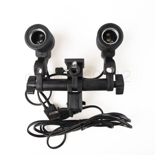 Dual-Head E27 Bulb Swivel Adapter Lamp Holder+ B-Type Speedlite Flash Bracket Hot Shoe Adapter Umbrella Holder