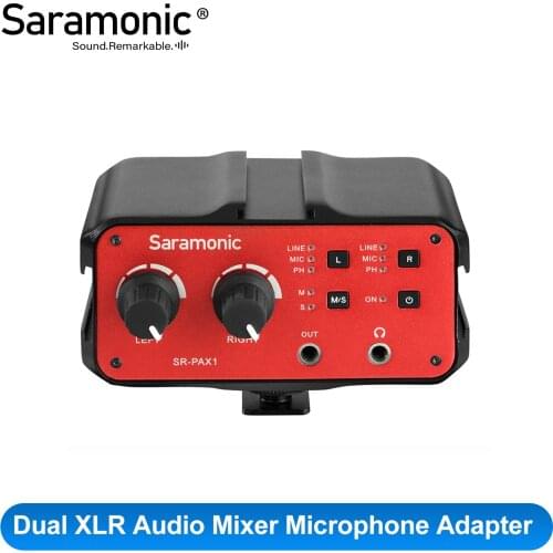 DSLR Preamp,Audio Mixer, Saramonic SR-PAX1 Microphone Adapter with Phantom Power, Dual XLR, 6.3mm, & 3.5mm Inputs + 3.5mm Output