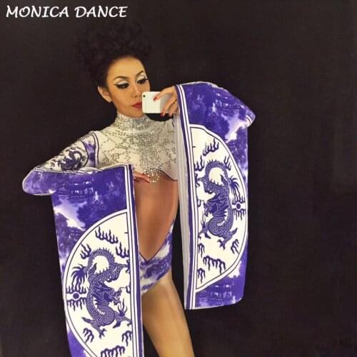Stage Chinese Style Bodysuit Nightclub Party Celebrate Costume Stage Wear Clothing DJ Singers Dancer Bodysuit Bling Women Outfit