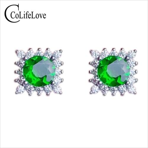 CoLife Jewelry 925 Silver Gemstone Stud Earrings for Daily Wear 5mm Natural Diopside Earrings Fashion Silver Stud Earrings