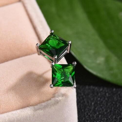 Simple Green Stone Square Stud Earrings For Women Men Princess Crystal Wedding Ear Studs Vintage Bone Earring Mom Jewelry