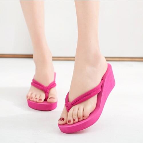 Women Flip Flop Solid Color Non-Slip Feet High-Heeled Wedges Beach claquette femme chaussure japonki damskie pantofole donna