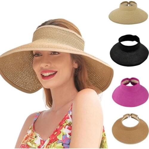 Sun Hat UPF 50+ Wide Brim Roll-up Straw Sun Visor For Women Womens Hat Summer Beach Big Brim Straw Seaside Sun Hat