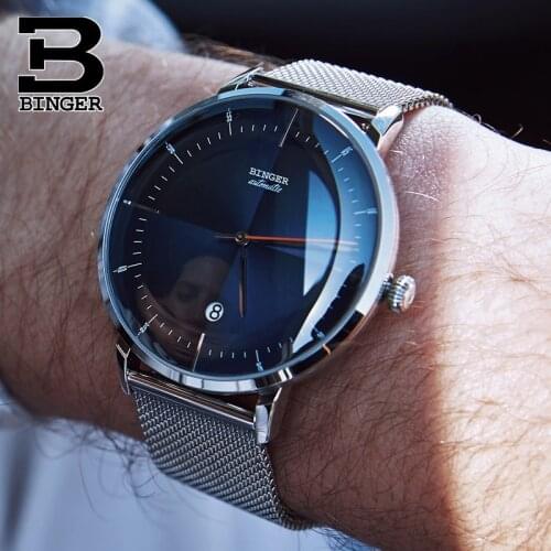 Switzerland BINGER Luxury Brand Mechanical Watch Auto Date Automatic Self-wind Male Clock 21600 High Beat Watch Relogio Sport