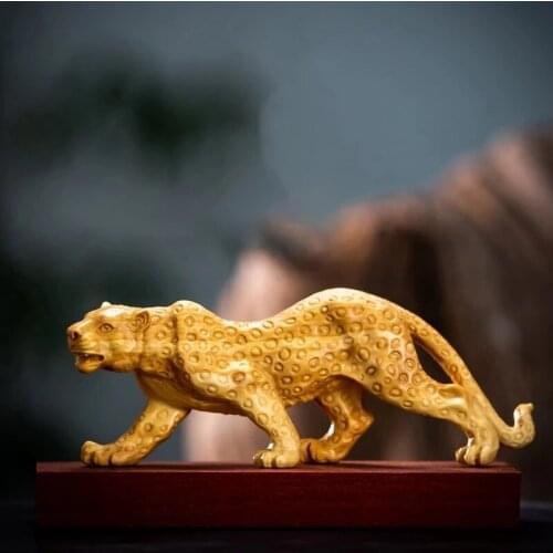 Boxwood 10 cm Animal Sculpture Lucky Leopard Home Furnishing Decoration Office Decoration Solid Wood Collectibles