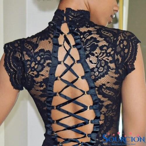 SWT Sexy Lace See-through Lingerie For Women Turtleneck Backless Hollow Out Nightwear Underwear Erotic Bodysuits Jumpsuit