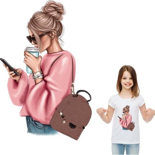 Beautiful Girl Heat Transfer Drink Coffee Thermal Transfer Clothes Fashion Diy Accessory Stickers Iron On Flower Applique