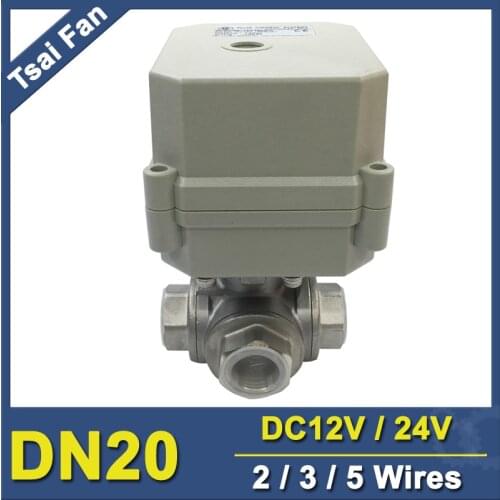 TF20-S3-C 3 Way T/L Port Stainless Steel 3/4'' DN20 Actuated Ball Valve DC12V DC24V 2/3/5 Wires CE/IP67