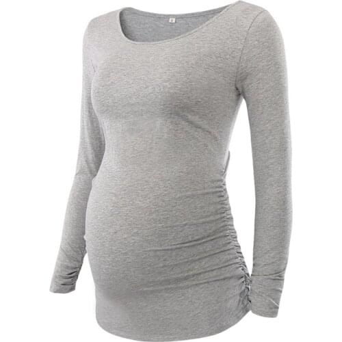 Womens Clothing Maternity Clothes T-Shirt Side Ruched Soft Long Sleeve Top Pregnancy T-Shirt Women Maternity Blouses Tee