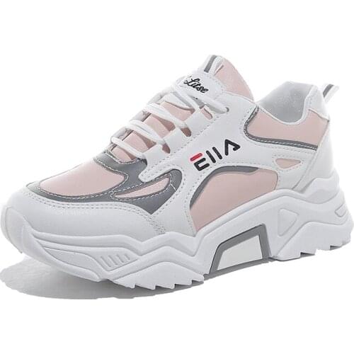 2020 Spring Women Chunky Sneakers Platform Designers Fashion Shining Leather Lace Up Casual Shoes Silver Luxury Woman Shoes