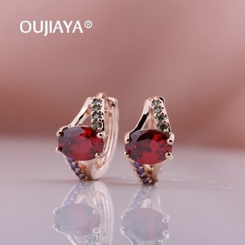 OUJIAYA Hot Women 585 Rose Gold Color Drop Earrings Jewelry Round Natural Zircon Dangle Earrings For Women Party Fine Fashion 90