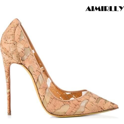 Womens Shoes Pointed Toe High Heel Pumps Cutouts Mesh Breathable Heels Slip On