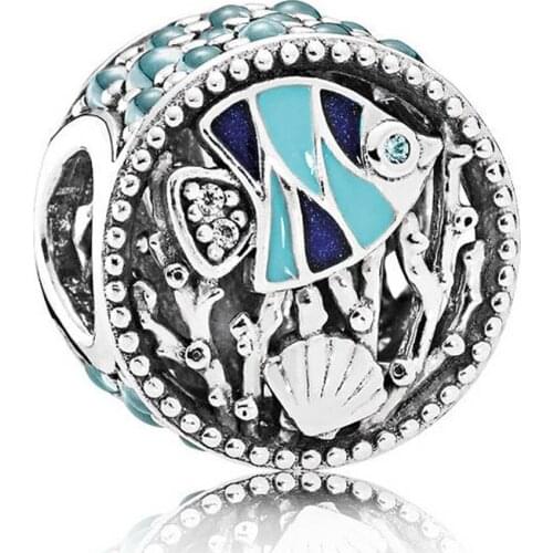 Genuine 925 Sterling Silver Bead Charm Ocean Life With Fish Shell And Plant Beads Fit Women Pan Bracelet & Necklace Diy Jew