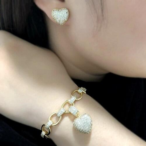 Luxury design Jewelry Sets For Women gold/silver color stud Earring Heart Shape Pendant Bracelet Bangles boho cubic zirconia set