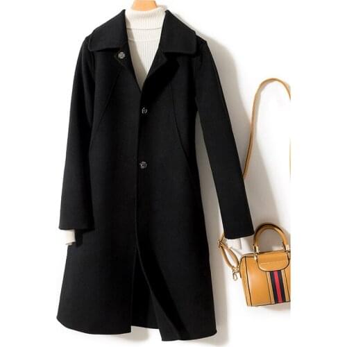 Pure wool double-faced woolen coat women mid-length slim overcoat female Plus size woolen trench coat autumn winter coats female