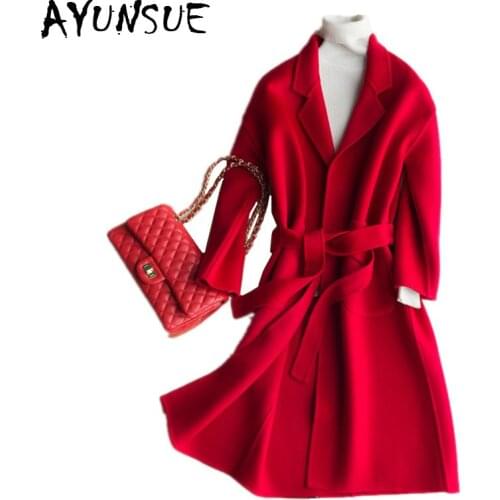 AYUNSUE Abrigo Mujer Wool Coat Women Autumn Winter Long Jackets Turn-Down Collar Wool Female Jacket Womens Coats 2020 CS1620