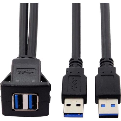 100cm Waterproof Dual USB 3.0 Male to Female Extension Latch Mount Car AUX Cable for Dashboard Panel