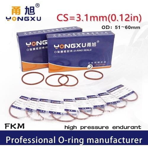 2PCS/lot Brown FKM Rubber fluororubber O-rings Seals CS3.1mm OD51/52/53/54/55/56/57/58/60*3.1mm O Ring Seal Gasket Rings Washer