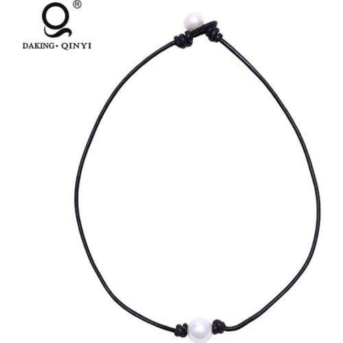 2018 New Arrival Jewelry Women Girl Single Pearl Bead Handmade Adjustable Leather Necklace