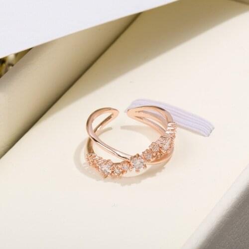 2021 New Korean Joker Contracted Senior Adjustable Rings Fashion Shiny Crystal Temperament Double Modelling Women Opening Rings
