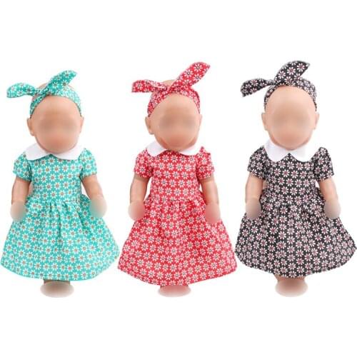 43 cm baby dolls Dress newborn Printed dress + headband Baby toys skirt fit American 18 inch Girls doll f518