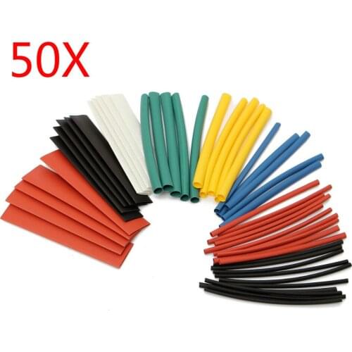 50pcs 90mm 8 Sizes 6 Colors Polyolefin 2:1 Halogen-Free Heat Shrink Tube Sleeving Kit Hot Sale Black,White,Red,Yellow,Blue,Green