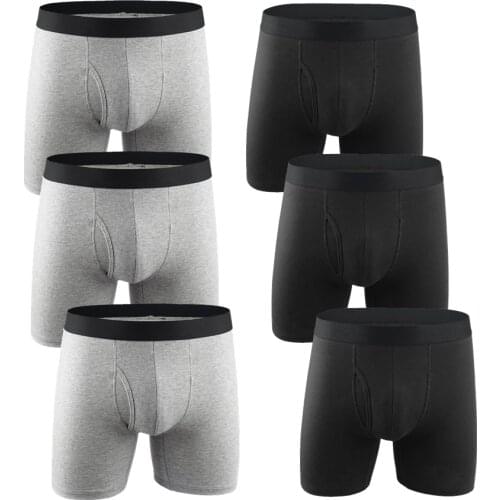 6 Pack Mens Boxer Briefs Good Performance Long Underpants Fly Front with Pouch Cotton Underwear Man Shorts Boxer