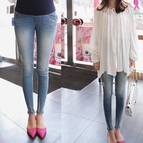 OkayMom Maternity Belly Support Pencil Denim Jeans Pregnant Trousers Skinny Pants For Pregnant Women Leggings Plus Size 2XL