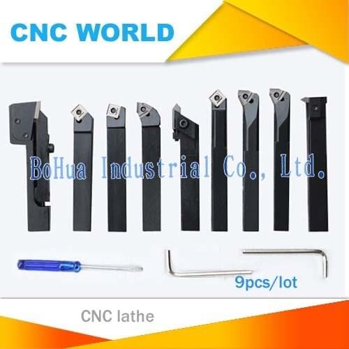 Free shipping 12mm 9pcs/set indexable carbide turnnig tools , lathe cutting tools set with inserts, lathe cutting tools set