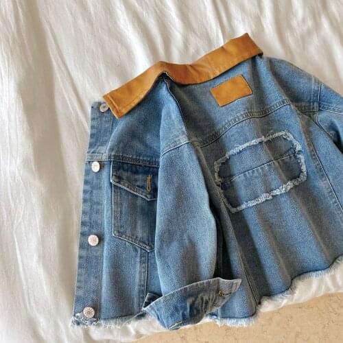 Spring Autumn Girls Boys Clothes Color Patchwork Casual Kids Jeans Jacket Baby Clothes Kids Childrens Outwear Denim Coat 2-7Y