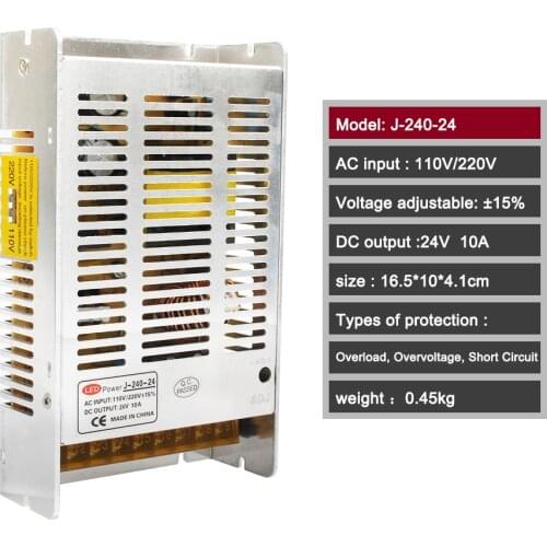 DIANQI J-240-24 24V 10A 240W switching power supply LED Strip Light power supply 24V 10A 240W transformer 100-240V