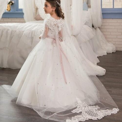 Elegant Flower Girl Dresses For Weddings 2019 Vestidos daminha Girl Pink Gowns Arabic In Dubai First Communion Dresses For Girls