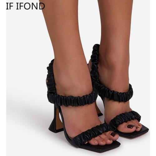 IF IFOND 2021 Fashion Pleated Female Sandals Sexy Open Toe Stiletto Women Shoes High Heels Sandals Woman Pumps Plus Size 35-42