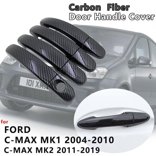 Gloss Black Carbon Fiber Door Handle Cover Catch Cap Trim Exterior Set Of Car Accessories for Ford C-MAX C MAX MK1 MK2 2004~2019