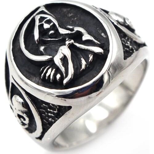 Gothic Death Sickle Skull Ring Men Death Scythe Stainless Steel Silver Plated Ring Punk Men Street Motorcycle Party Jewelry